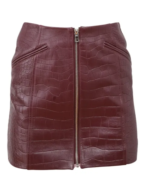 Fleur Du Mal Piper crocodile-effect zip-front skirt Red SK0218