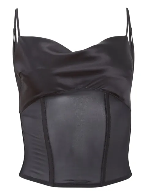 Fleur Du Mal Nora satin-panelled corset top Black TP0698