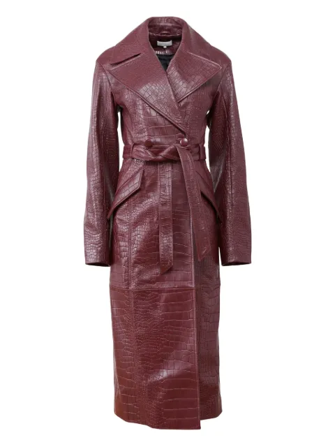 Fleur Du Mal crocodile-effect belted coat Red OT0089