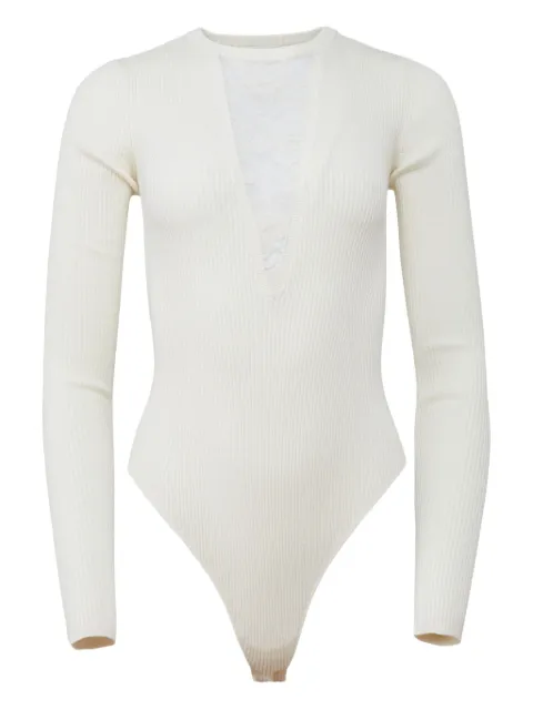 Fleur Du Mal Quinn lace-insert ribbed bodysuit Neutrals BS0495