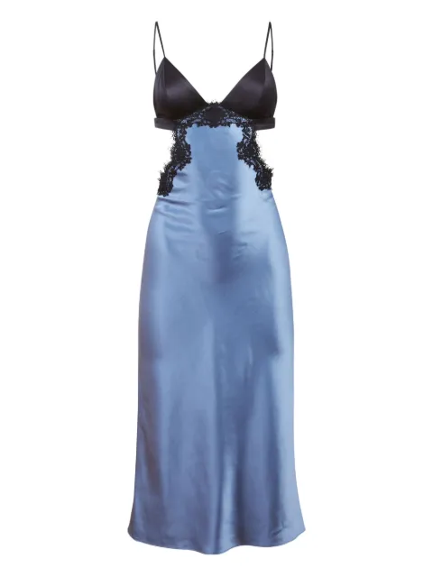 Fleur Du Mal lace-insert slip dress Blue DR0425