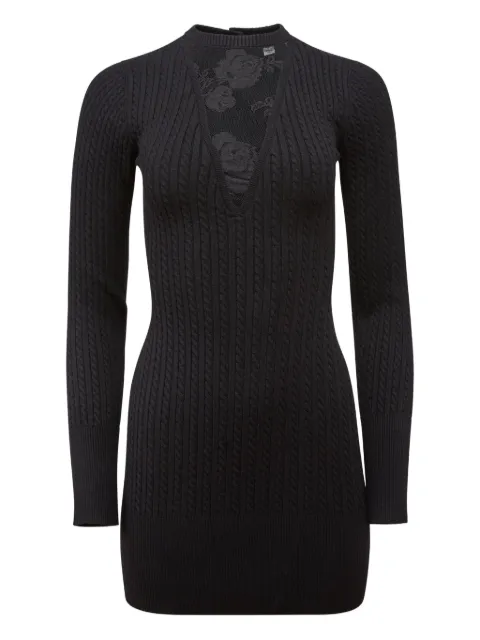 Fleur Du Mal Quinn cable-knit lace-insert dress Black DR0678