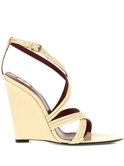 Saint Laurent 110mm leather cross-strap wedge sandals Neutrals 8180251TV00