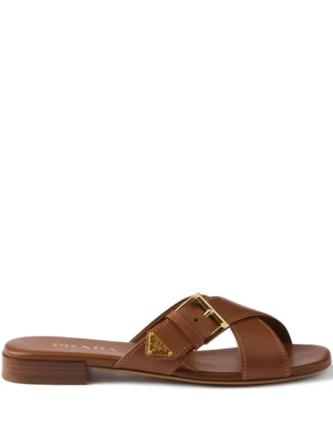 Prada leather crisscross slides with buckle Brown 1XX778F010248