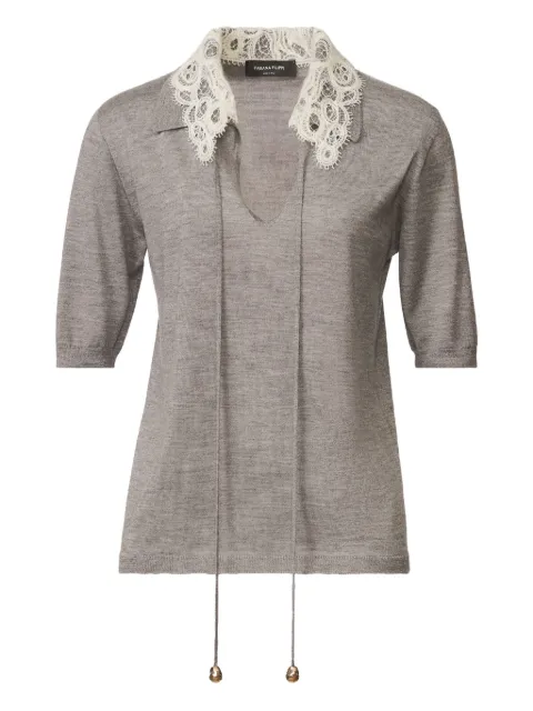 Fabiana Filippi lace-collar short-sleeved top Grey MAD215F006L5940000