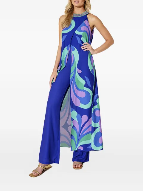 Allure beaded-neckline print top Blue A4287PRINT