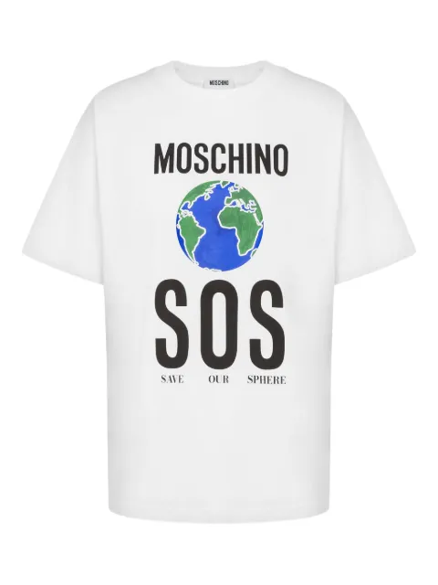 Moschino globe-print SOS T-shirt White 07135441