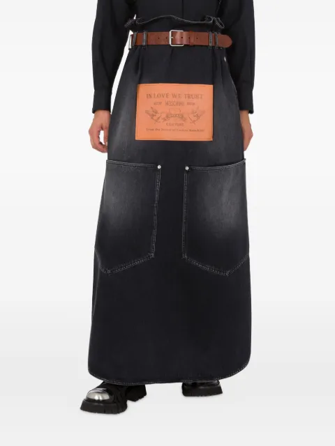 Moschino leather-belt denim skirt Black A01195422