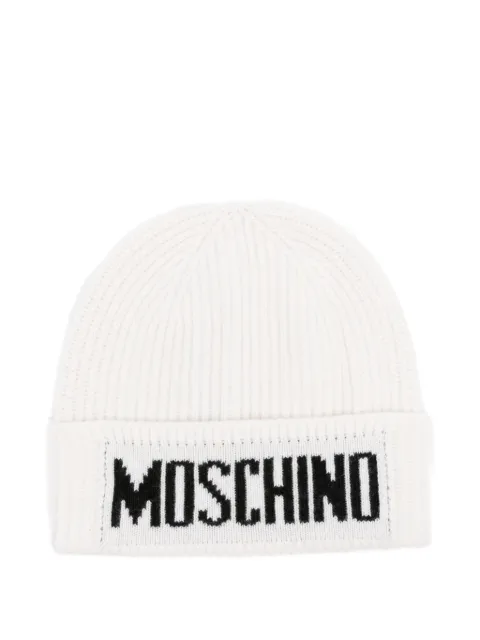 Moschino logo-embroidered ribbed beanie Neutrals 060808M5875
