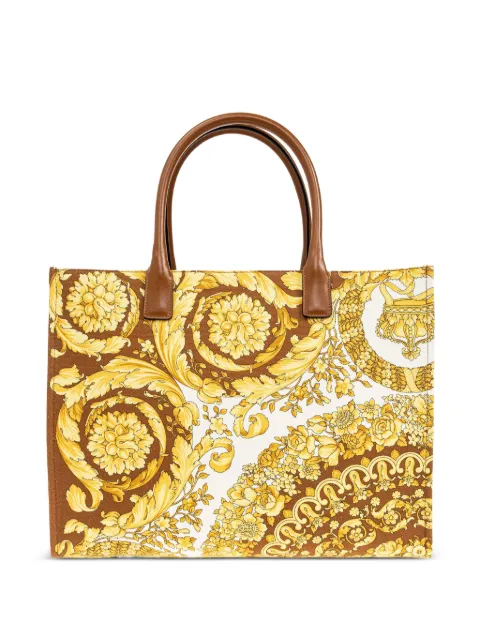 Versace baroque-print logo-appliqué tote bag Yellow 10047411A15310