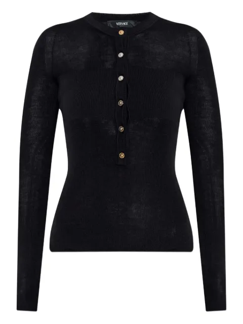 Versace merino wool ribbed knit Henley top Black 10203561A16171