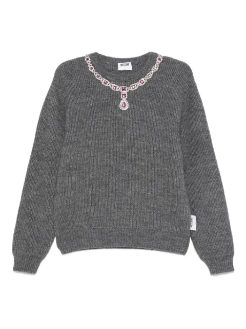Moschino jewel-embellished ribbed sweater Grey A09165504