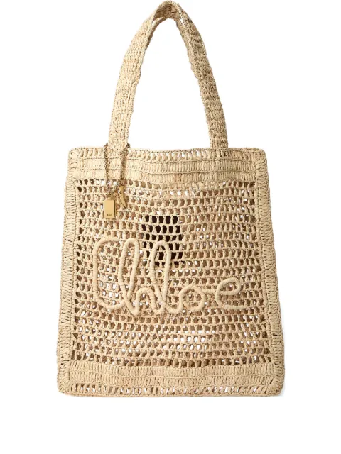 Chloé Summer Banana logo-detail raffia tote bag Neutrals CH25US901P08