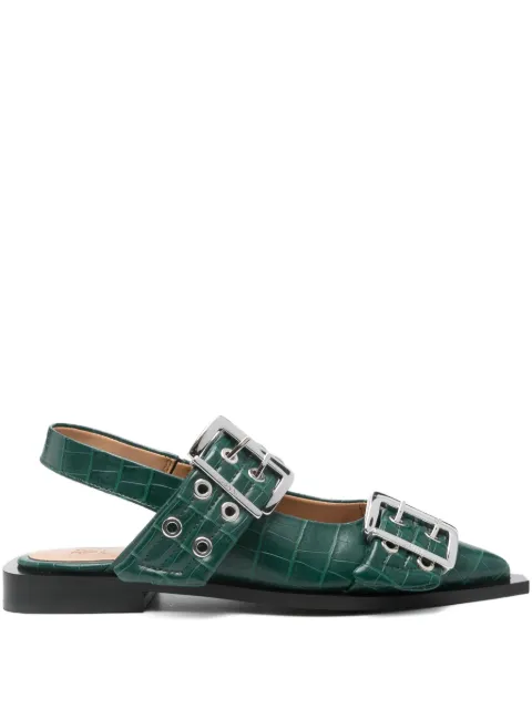 GANNI double-buckle pointed flat pumps Green S3005