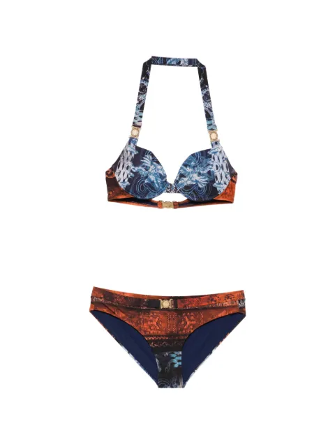 Balmain graphic-print halterneck bikini Orange JQ13423CSBF1
