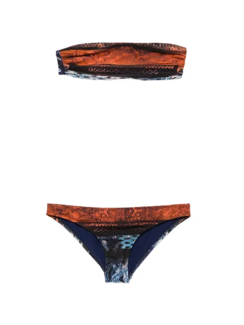 Balmain abstract-print bandeau bikini Orange JQ13423CSB51