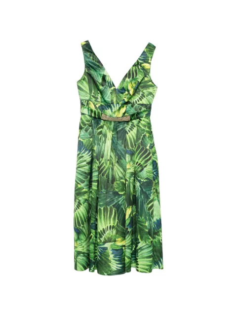 ALESSANDRO LEGORA tropical-print crystal-embellished midi dress Green PE23AT136VERDE