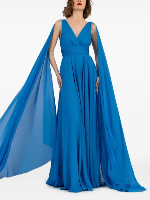 ALESSANDRO LEGORA V-neck overlay maxi dress Blue PE22AT107BLUETTE