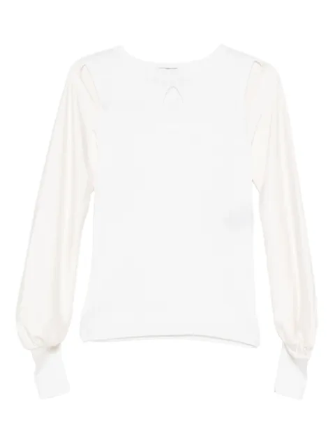 D.Exterior cut-out long-sleeve shirt White 597193LATT