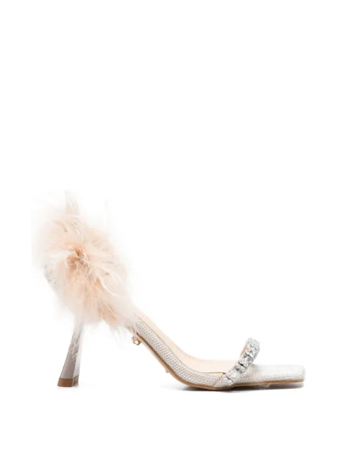 TWENTY FOURHAITCH feather-trim crystal-embellished sandals Neutrals SH109NUDWILDARGENTO