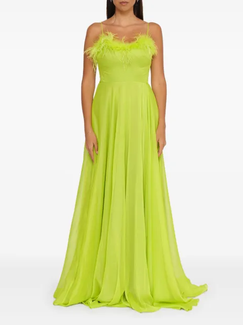 FOREVER UNIQUE feather-trimmed slit maxi dress Green 8382GEORGIAVERDEFLUO