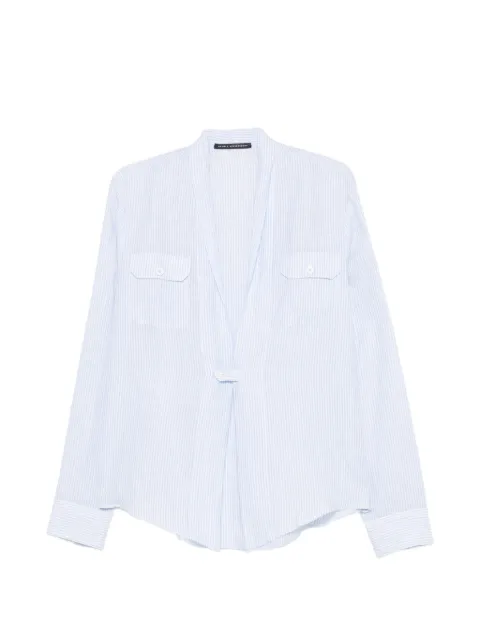 Daniele Alessandrini vertical-stripe shawl-collar shirt Blue C6825S23824301