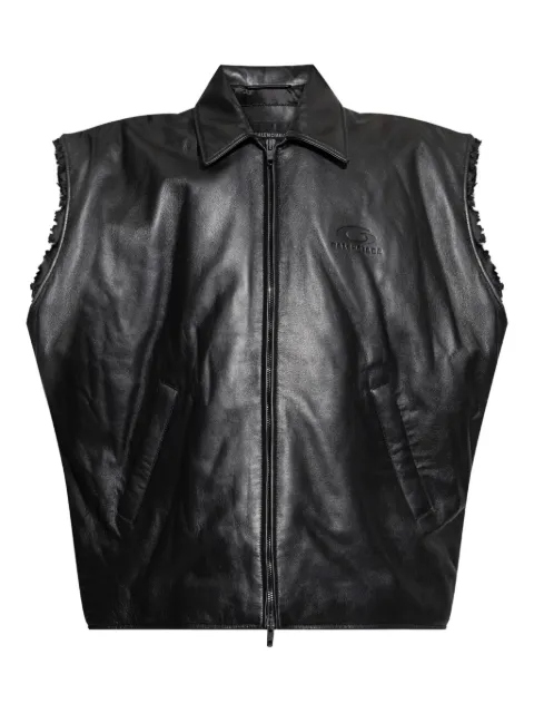 Balenciaga frayed-edge leather vest Black 830875TSS01