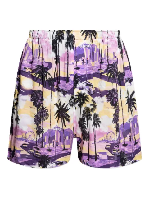 Balenciaga palm-tree print shorts Purple 746223TSLD3