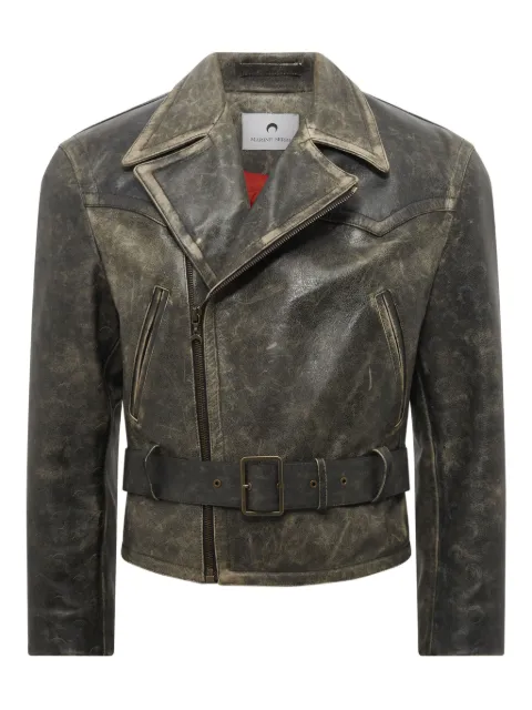 Marine Serre Moon belted leather biker jacket Grey UJA074ARLEA0035