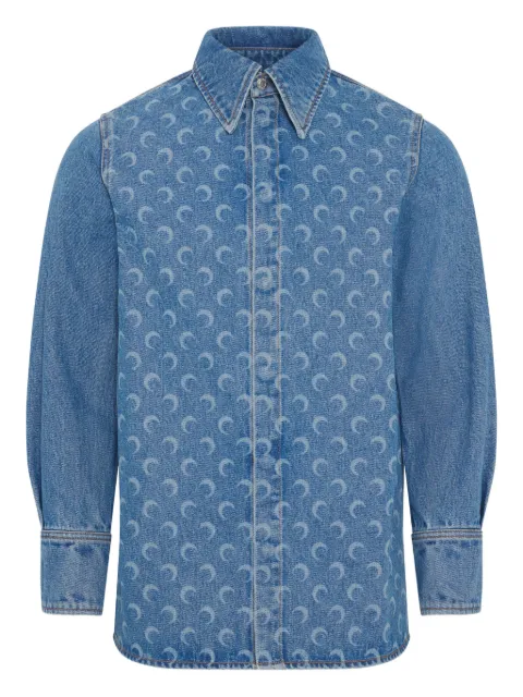 Marine Serre Moon Laser blue wash denim LS shirt Blue USI035ACDEN0002BL05