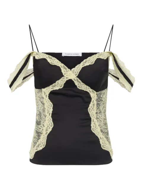 Marine Serre lace-trimmed satin top Black WTO458ACWOV0056