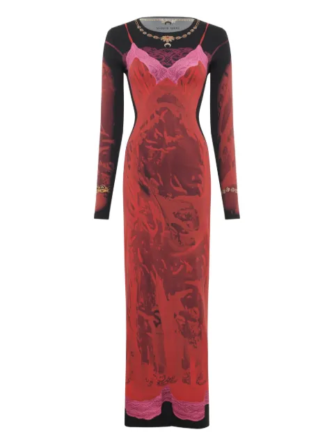 Marine Serre printed-lace jersey dress Red WDR300BCJER0085RD11