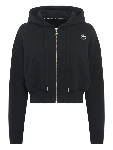 Marine Serre Moon logo fleece cropped zipped hoodie Black WST019ACJER0013BK99