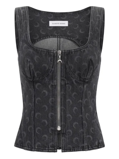Marine Serre Moon denim bustier top Grey WTO408BCDEN0006