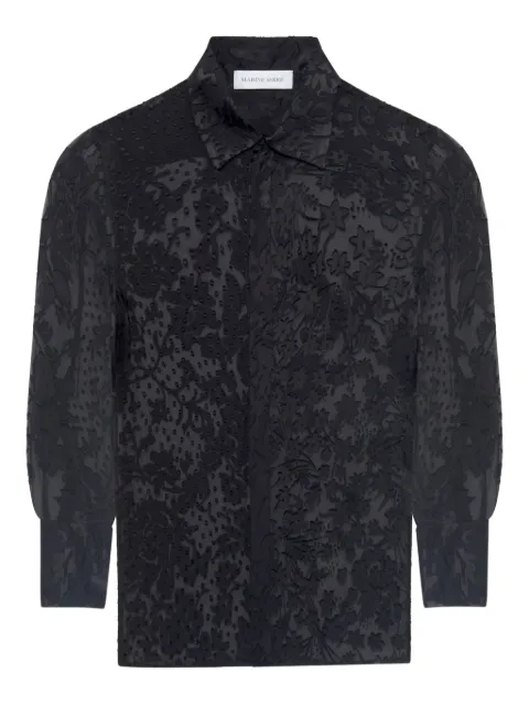 Marine Serre floral-appliqué silk-blend shirt Black USI036AUWOV0056