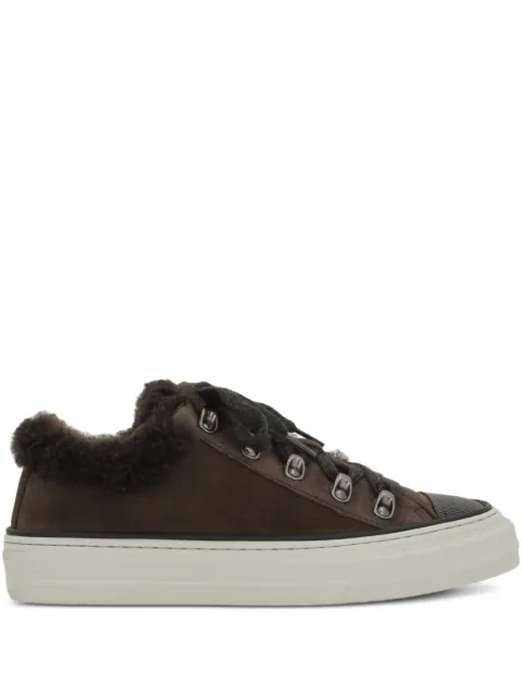 Brunello Cucinelli shearling-trim lace-up sneakers Brown MZSFG3131C7284