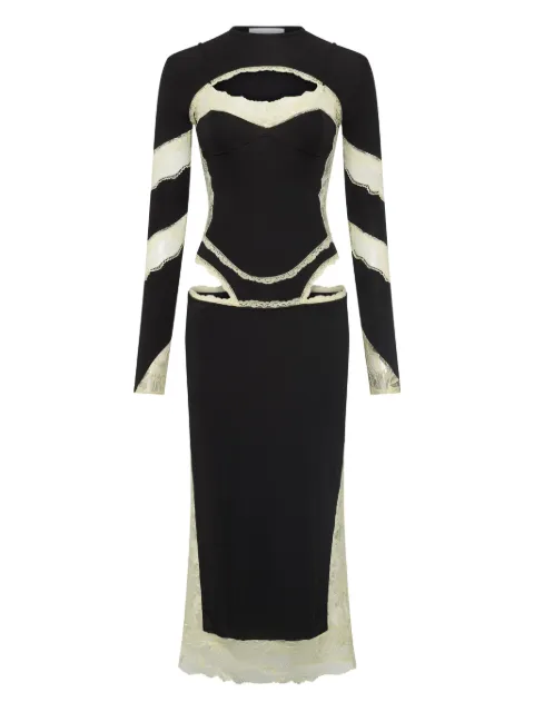 Marine Serre lace-insert cut-out midi dress Black WDR369ACJER0082