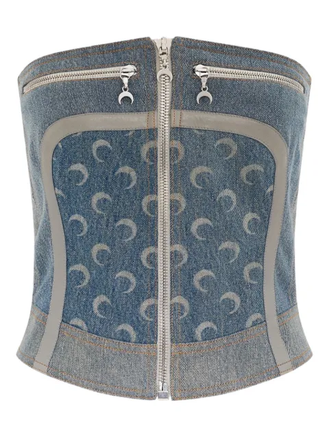 Marine Serre regenerated denim zip-up bustier top Blue WTO460AUDEN0012