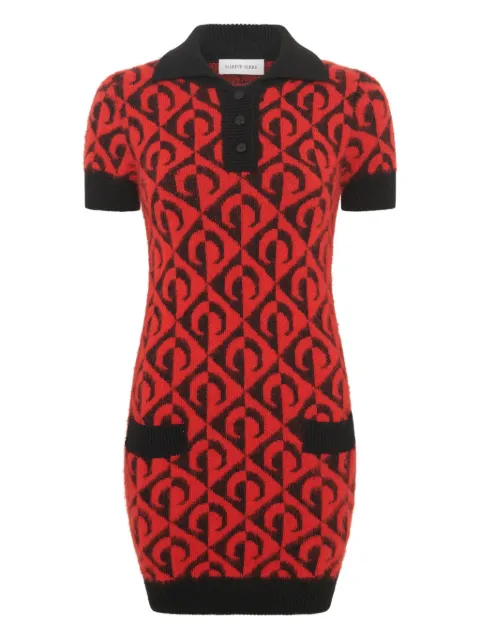 Marine Serre Moon lozenge-knit polo dress Red WDR415ACKNI0539