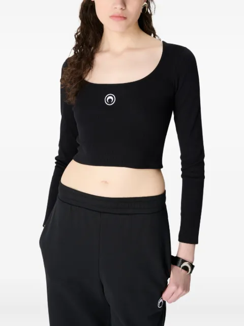 Marine Serre logo-embroidery jersey top Black WTT033ACJER0011