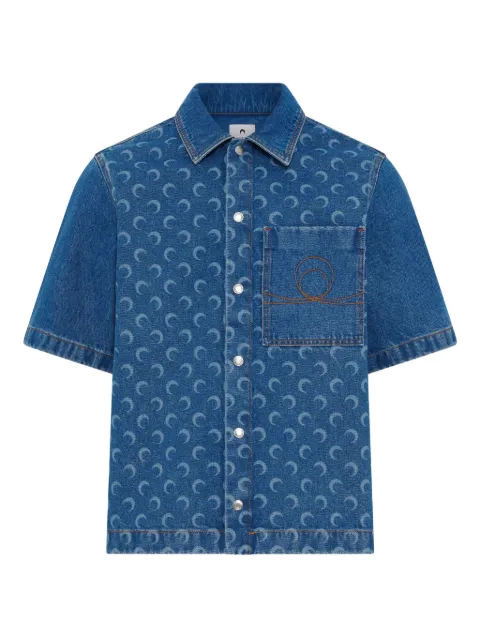 Marine Serre Moon-print denim shirt Blue MSI017BCDEN0002