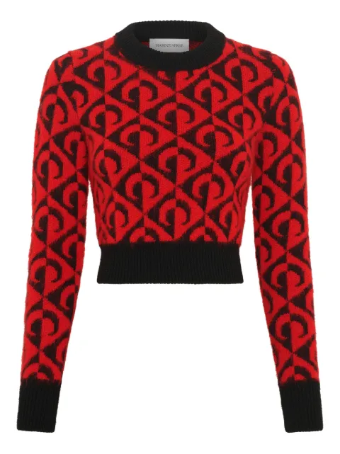 Marine Serre Moon lozenge-knit sweater Red WTK044ACKNI0539