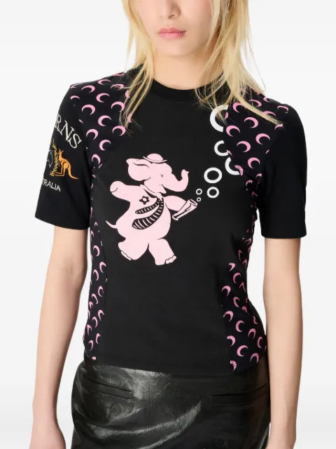 Marine Serre logo-print elephant-graphic T-shirt Black WTT001BUJER0003BK85