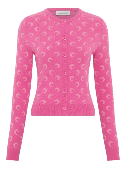 Marine Serre moon jacquard knit cardigan Pink WTK011ACKNI0530