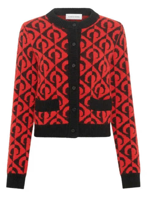 Marine Serre Moon lozenge-knit cardigan Red WTK086ACKNI0539
