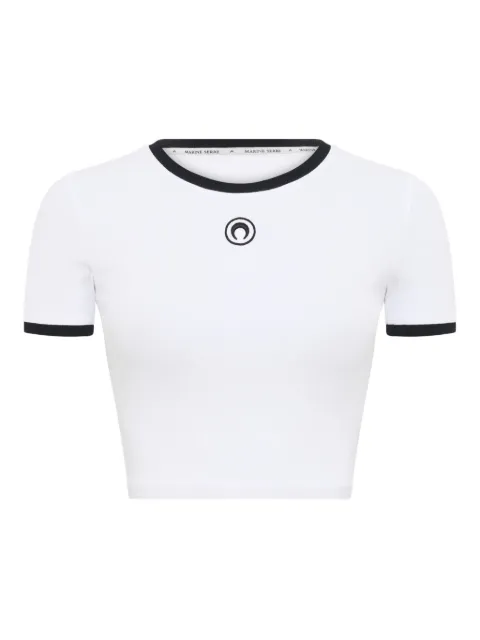 Marine Serre moon-logo ribbed crop top White WTO087ACJER0008WH11