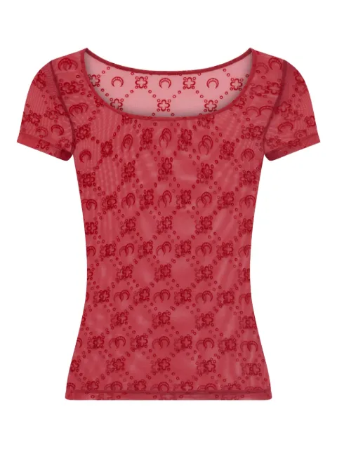Marine Serre Moonogram mesh flock short sleeves roundneck T-shirt Red WTO389ACJER0005RD11