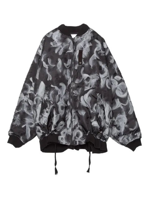 Yoshiokubo feather-print bomber jacket Black YKF25504