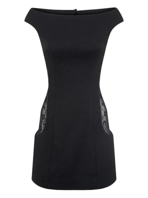 Marine Serre boat-neck dropped-shoulders mini dress Black WDR398ACWOV0077