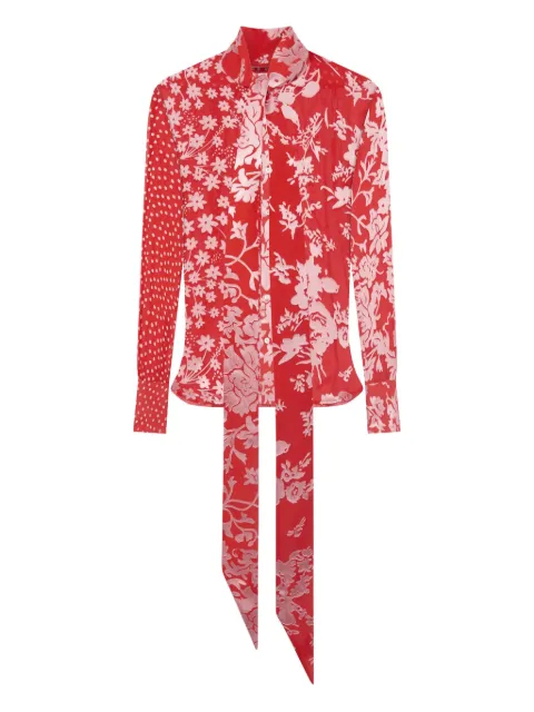 Marine Serre floral-print tie-neck blouse Red WSI034AUWOV0056